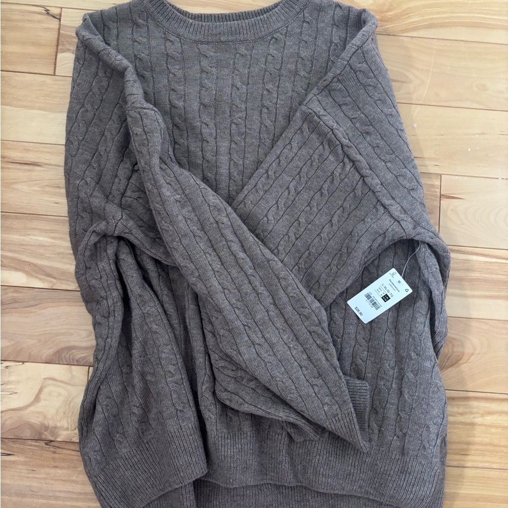 Ardene Brown Crew Neck Sweater with Cable Knit Design